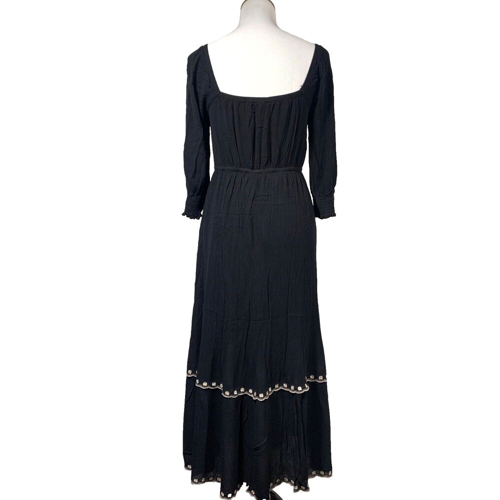 Indulge InStyle Vtg Y2K Milkmaid Maxi Dress S Black Embroidered Peasant - Picture 3 of 11